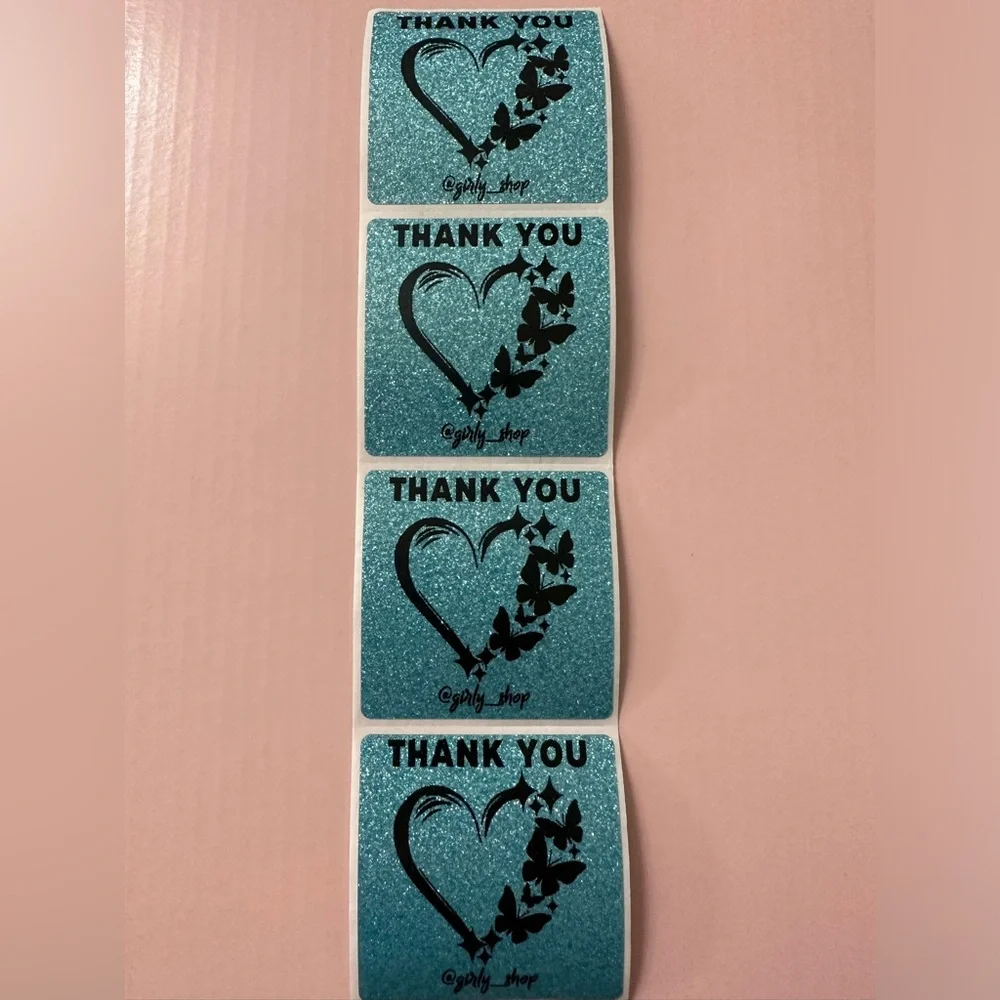 50ct. Custom Heart & Butterflies 🦋 Thank You Square Stickers With Closet Name